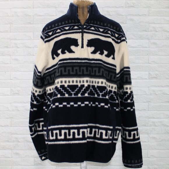 OLD NAVY Men's Pullover Polar Bear Fuzzy Sweater Sweatshirt Blue Cream Large - Picture 1 of 12